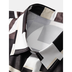 Geometry Colorblock Print Button Up Shirt & Swim Shorts - 2 Piece Summer Outfit