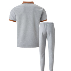 Color Block Waffle Polo & Straight Leg Pants – 2 Piece Smart Casual Outfit