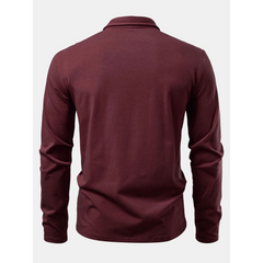 Solid Long Sleeve Cotton Polo Shirt | Classic Smart Casual Polo
