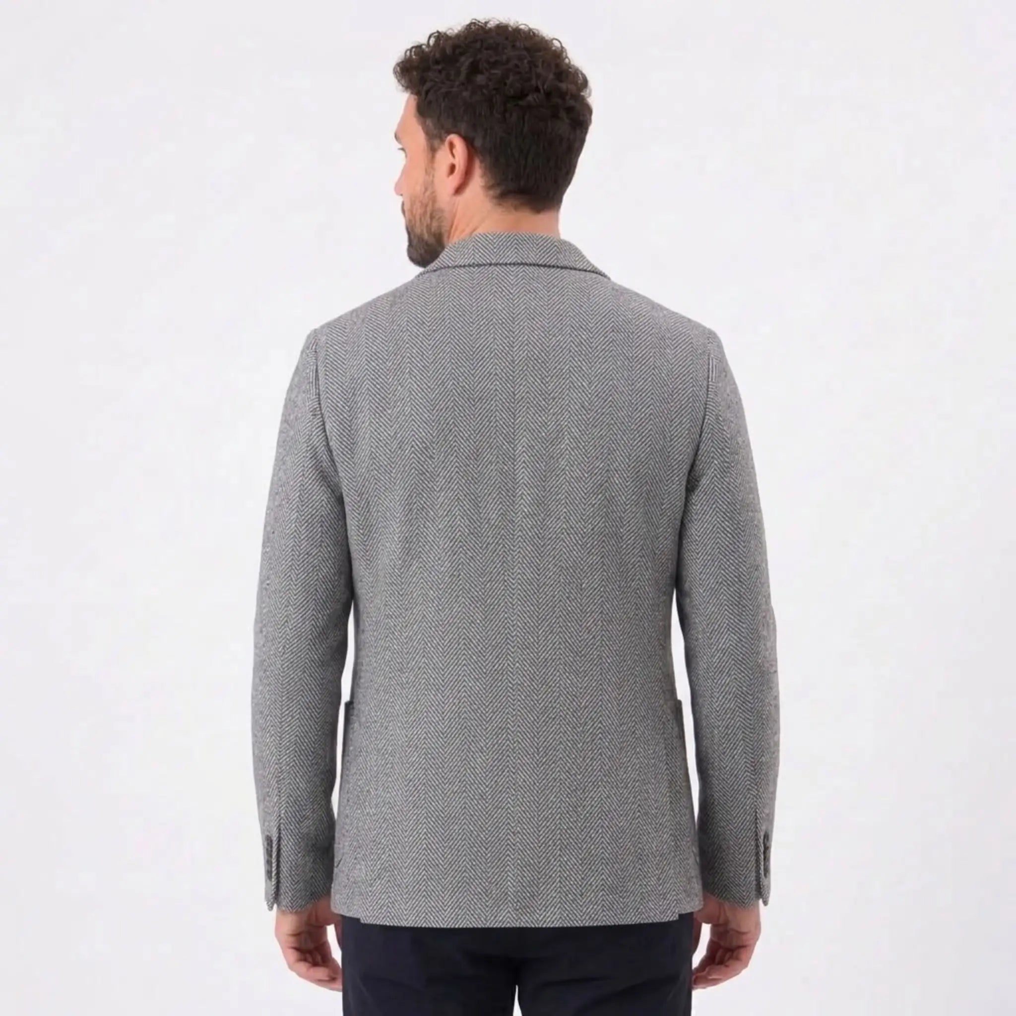 MannerCo gray woolen blazer back view loose fit sport coat for spring autumn