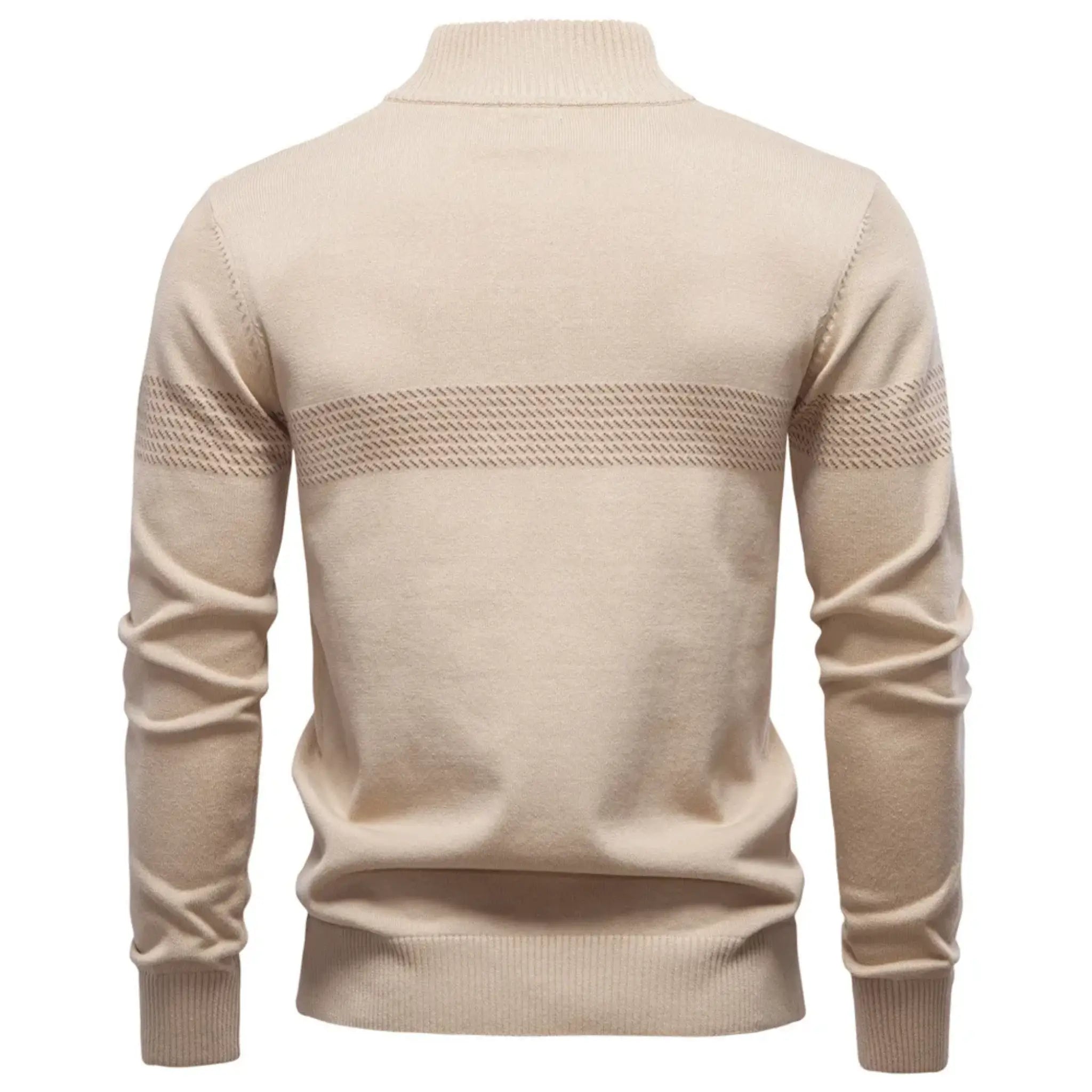 MannerCo apricot slim fit half-zip sweater back view with stripe detail