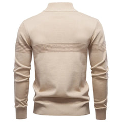 MannerCo apricot slim fit half-zip sweater back view with stripe detail