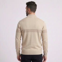 MannerCo apricot half-zip slim fit knit sweater back view with stripe detail