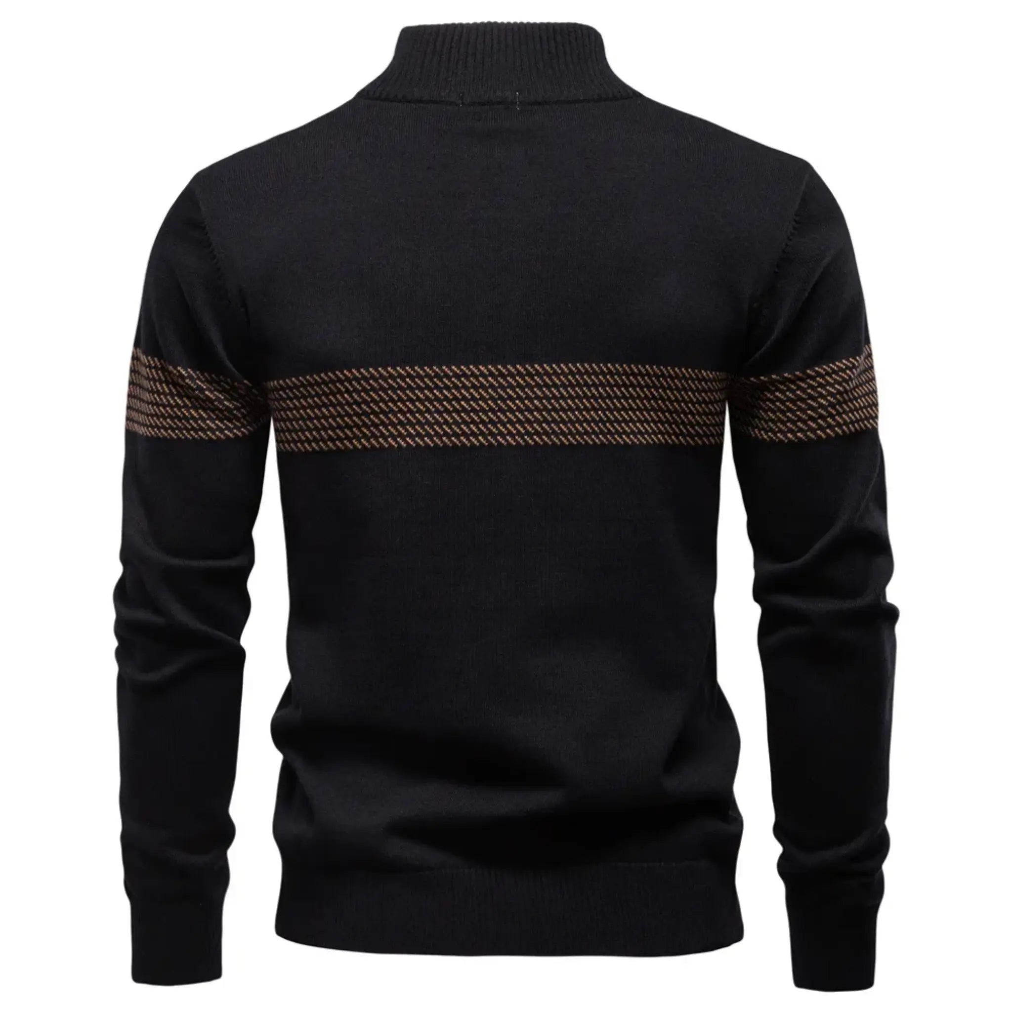 MannerCo black slim fit half-zip sweater back view with stripe detail