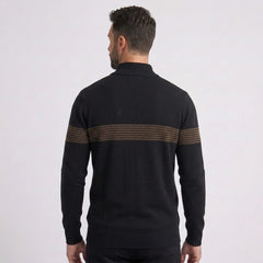 MannerCo black slim fit half-zip cotton sweater back view with stripe detail