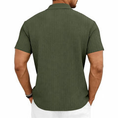 MannerCo khaki jacquard knit polo shirt with classic collar and button placket, product display