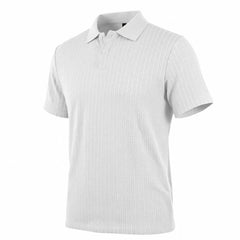 MannerCo white jacquard knit polo shirt back view product display on plain background