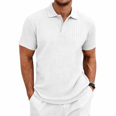 MannerCo white jacquard knit polo shirt with subtle texture pattern, front view product display