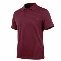 MannerCo wine red jacquard knit polo shirt back view with button placket and classic collar