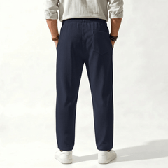 MannerCo navy jacquard ribbed drawstring trousers flat lay product display