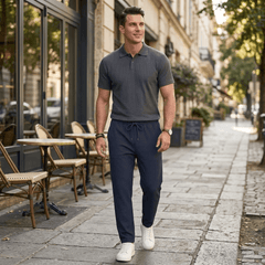 Jacquard Ribbed Straight Leg Drawstring Trousers | Loose Fit Sport Pants
