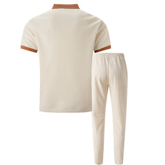 Color Block Waffle Polo & Straight Leg Pants – 2 Piece Smart Casual Outfit