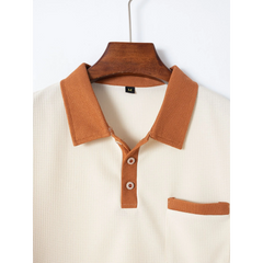 Color Block Waffle Polo & Straight Leg Pants – 2 Piece Smart Casual Outfit