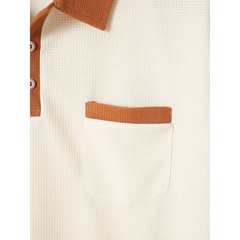 Color Block Waffle Polo & Straight Leg Pants – 2 Piece Smart Casual Outfit