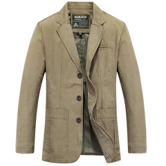 MannerCo khaki washed cotton casual blazer jacket single-breasted 3-button open front display