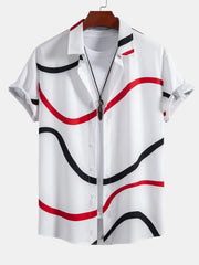 Line Print Button Up Shirt & Swim Shorts Set - Summer 2 Piece Outfit