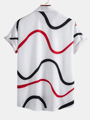 Line Print Button Up Shirt & Swim Shorts Set - Summer 2 Piece Outfit
