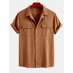 Linen Cuban Collar Shirt & Slim Fit Tapered Trousers Set - 2 Piece Smart Casual Outfit