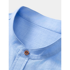 Linen Look Stand Collar Shirt & Crinkle Textured Drawstring Shorts - 2 Piece Summer Outfit