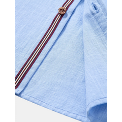 Linen Look Stand Collar Shirt & Crinkle Textured Drawstring Shorts - 2 Piece Summer Outfit
