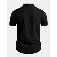 Linen Look Stand Collar Shirt & Slim Fit Tapered Trousers - 2 Piece Summer Outfit