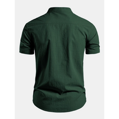 Linen Look Stand Collar Shirt & Slim Fit Tapered Trousers - 2 Piece Summer Outfit