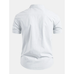 Linen Look Stand Collar Shirt & Slim Fit Tapered Trousers - 2 Piece Summer Outfit