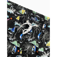 Linen Rayon Button Up Shirt & Palm Tree Print Swim Shorts - 2 Piece Summer Outfit