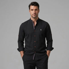 Linen Look Stand Collar Shirt & Trousers Set | Smart Casual Outfit