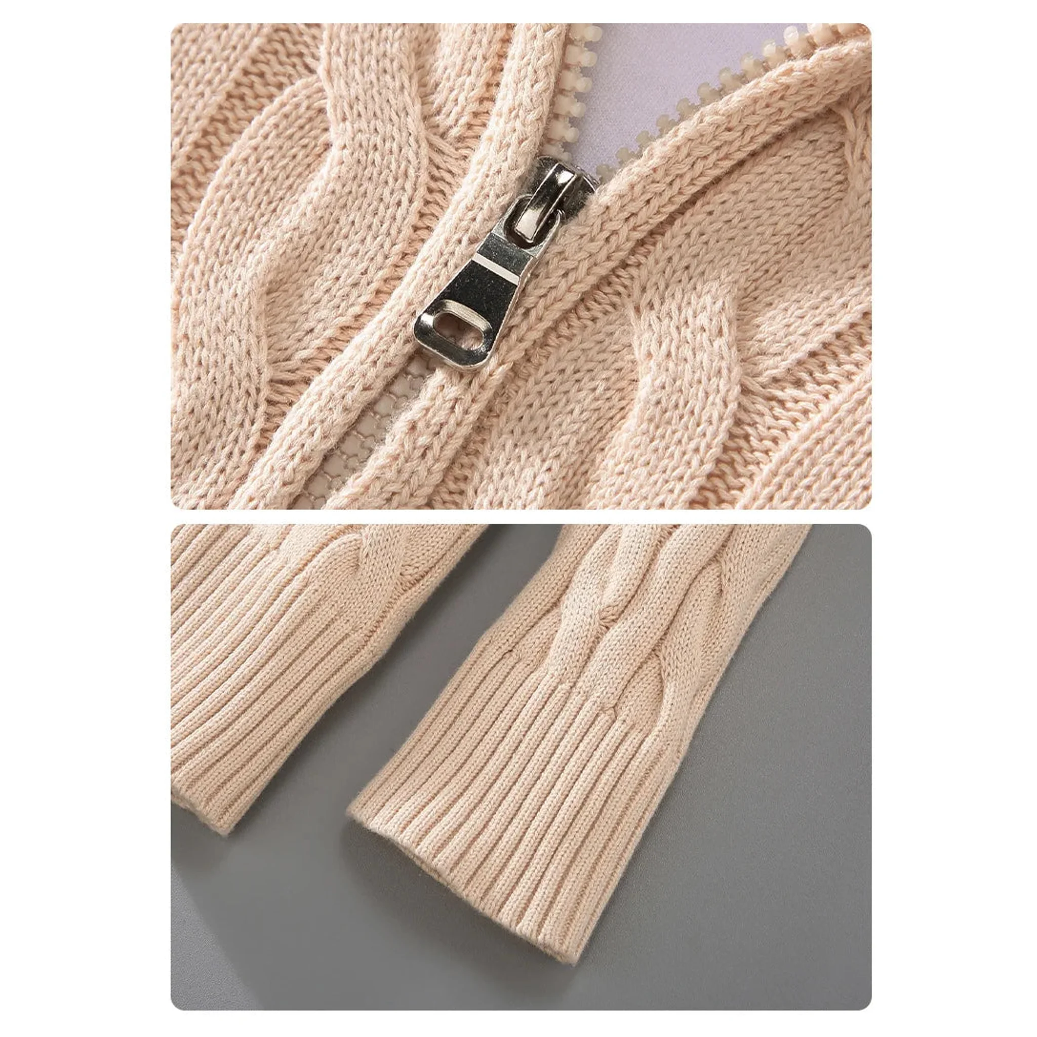 Quarter-zip pull and ribbed cuff, close-up