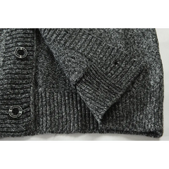 MannerCo men's dark gray cardigan sweater cable knit detail with ribbed hem and fashion buttons