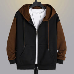 Black and coffee zip-up hoodie, product front