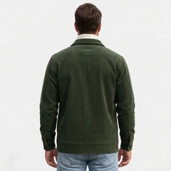 Men's army green corduroy jacket, back view