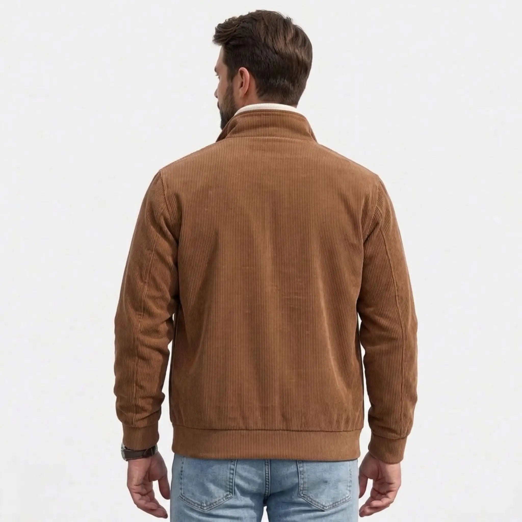 Men's dark brown corduroy jacket, back view