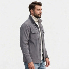 Men's gray corduroy jacket, side view