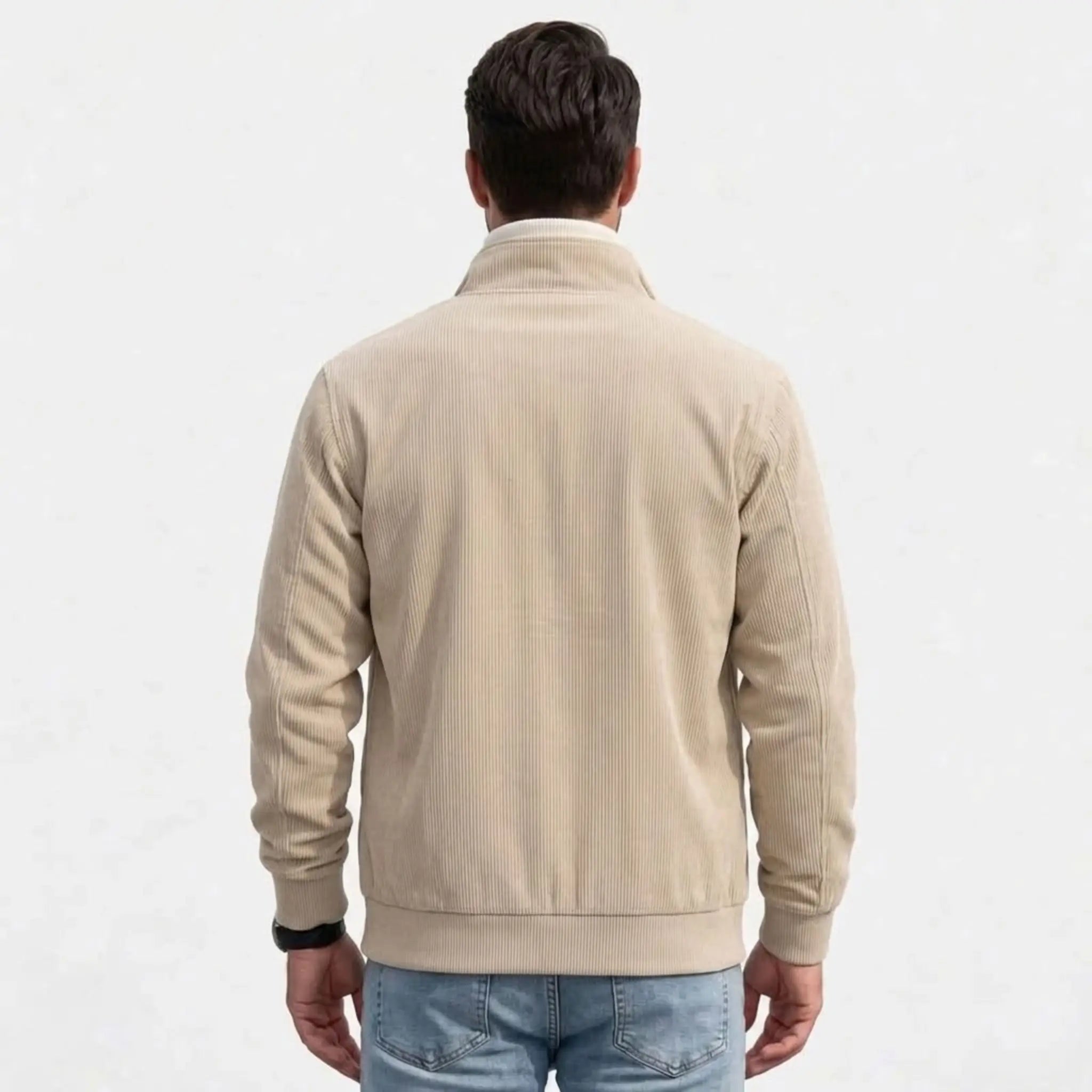 Men's khaki corduroy jacket, back view
