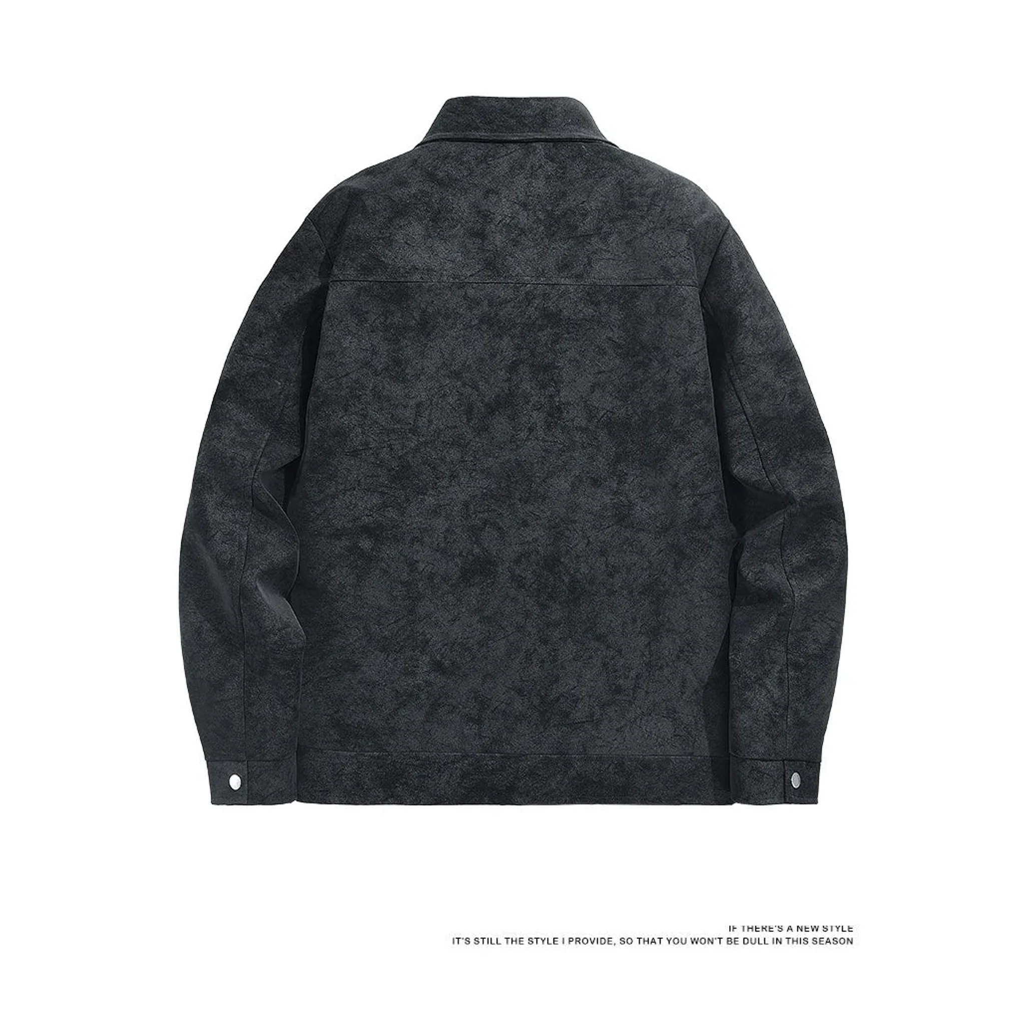 Black faux suede trucker jacket, product back view