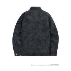 Black faux suede trucker jacket, product back view