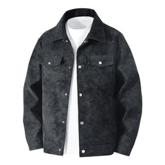 Black faux suede trucker jacket, product front