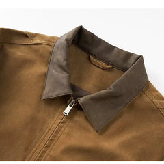 Contrast turn-down collar and zip front, close-up