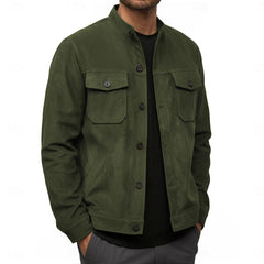 Army green military suede jacket with multi-pocket front