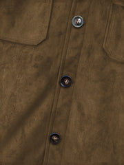 Khaki suede jacket button placket detail