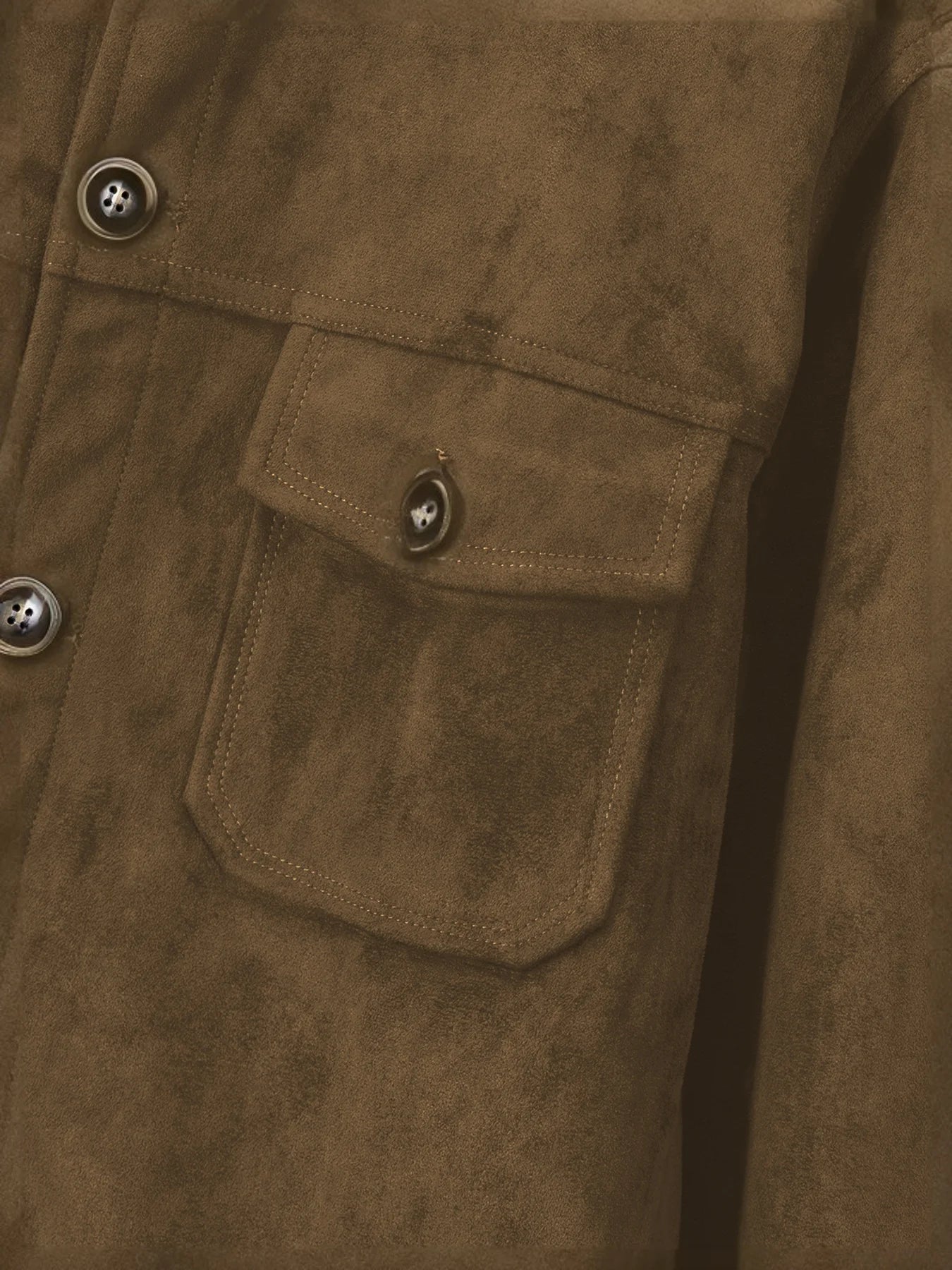 Khaki suede jacket flap chest pocket detail