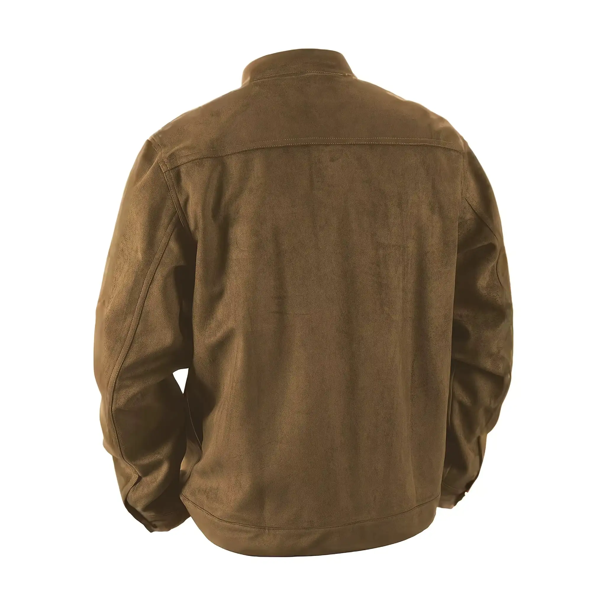 Khaki suede jacket back view, product display