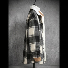 Black plaid shirt jacket side view