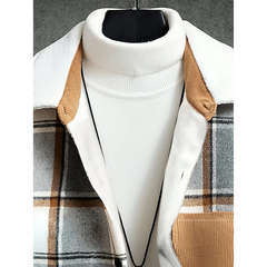Light grey plaid shirt jacket corduroy collar and fleece lining detail