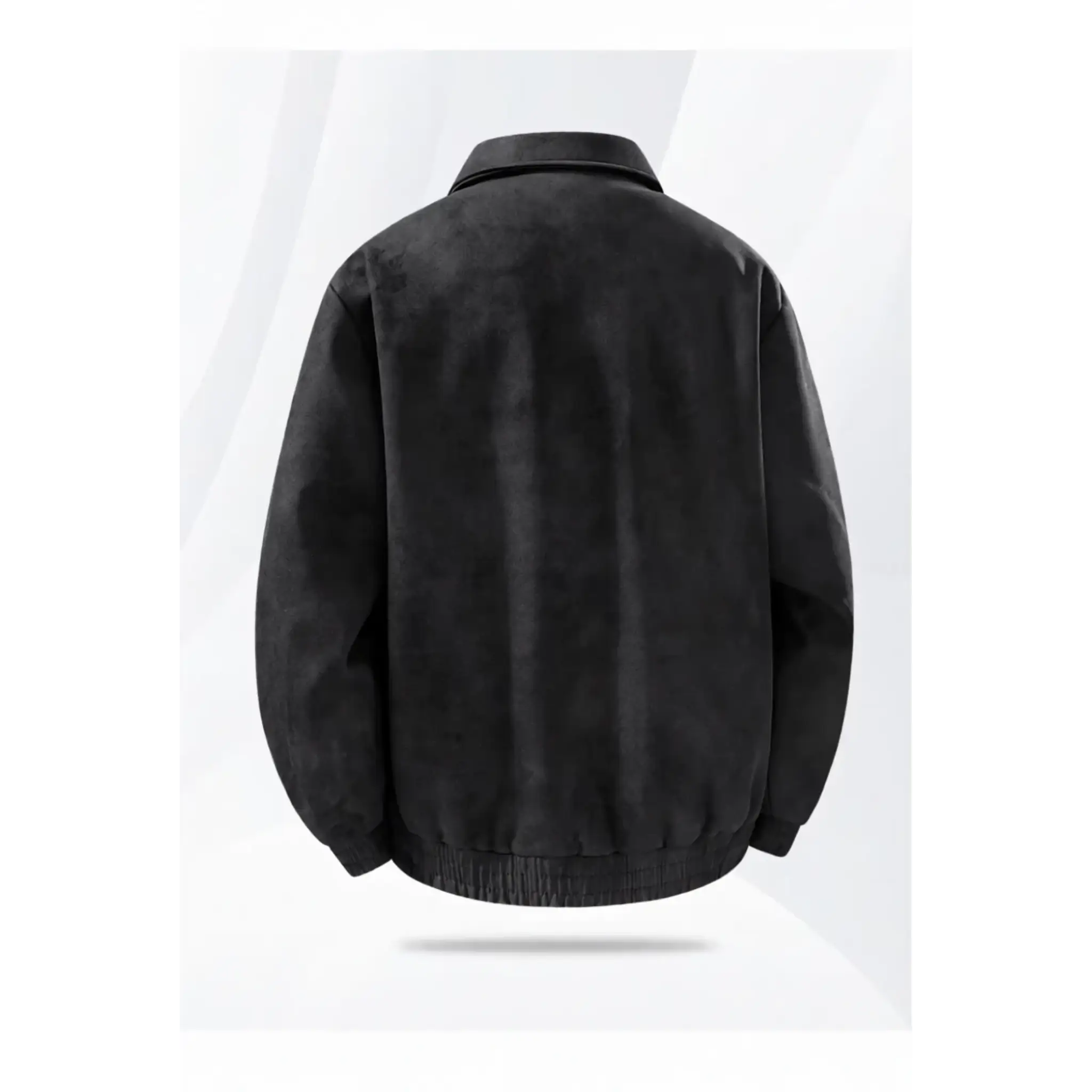 Black suede-look PU zip jacket, product back view