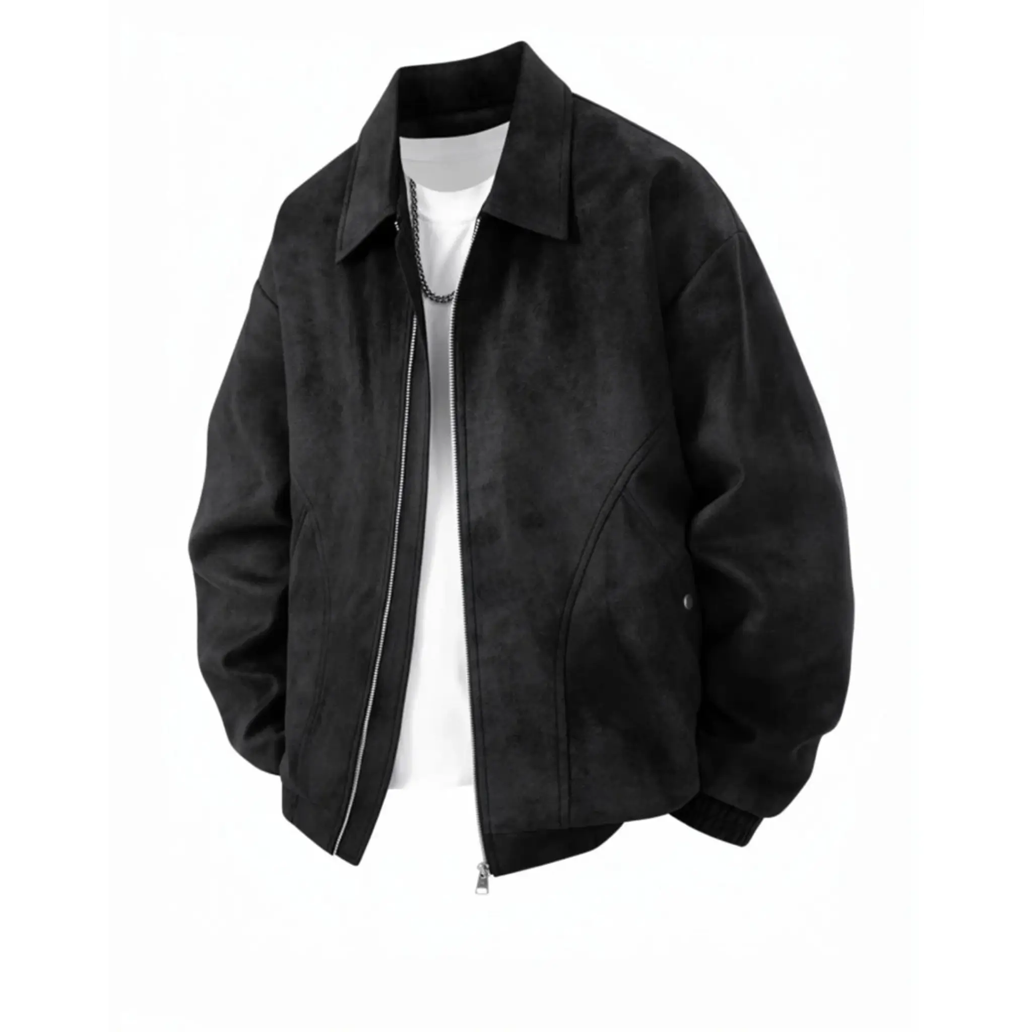 Black suede-look PU zip jacket, product front