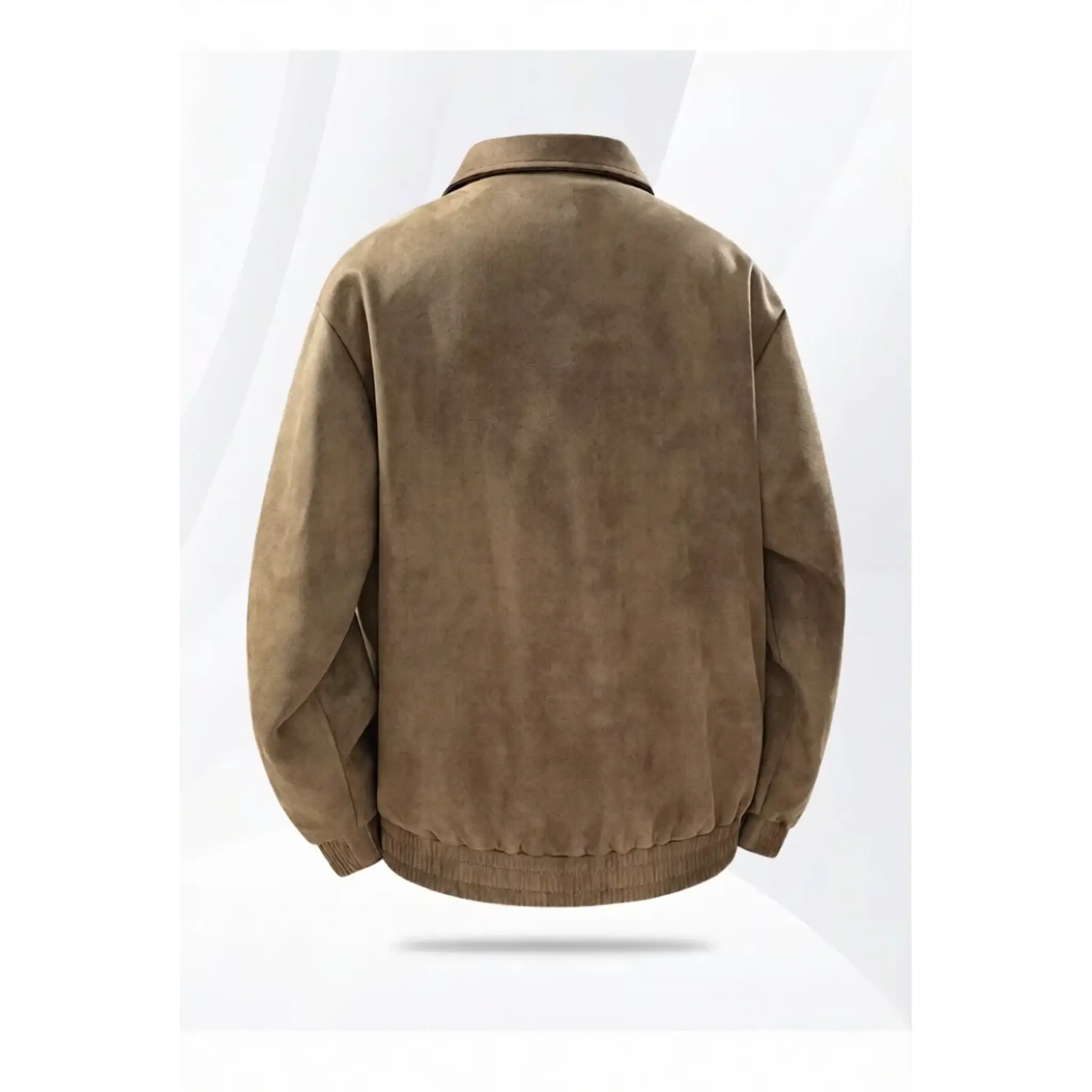 Dark brown suede-look PU zip jacket, product back view