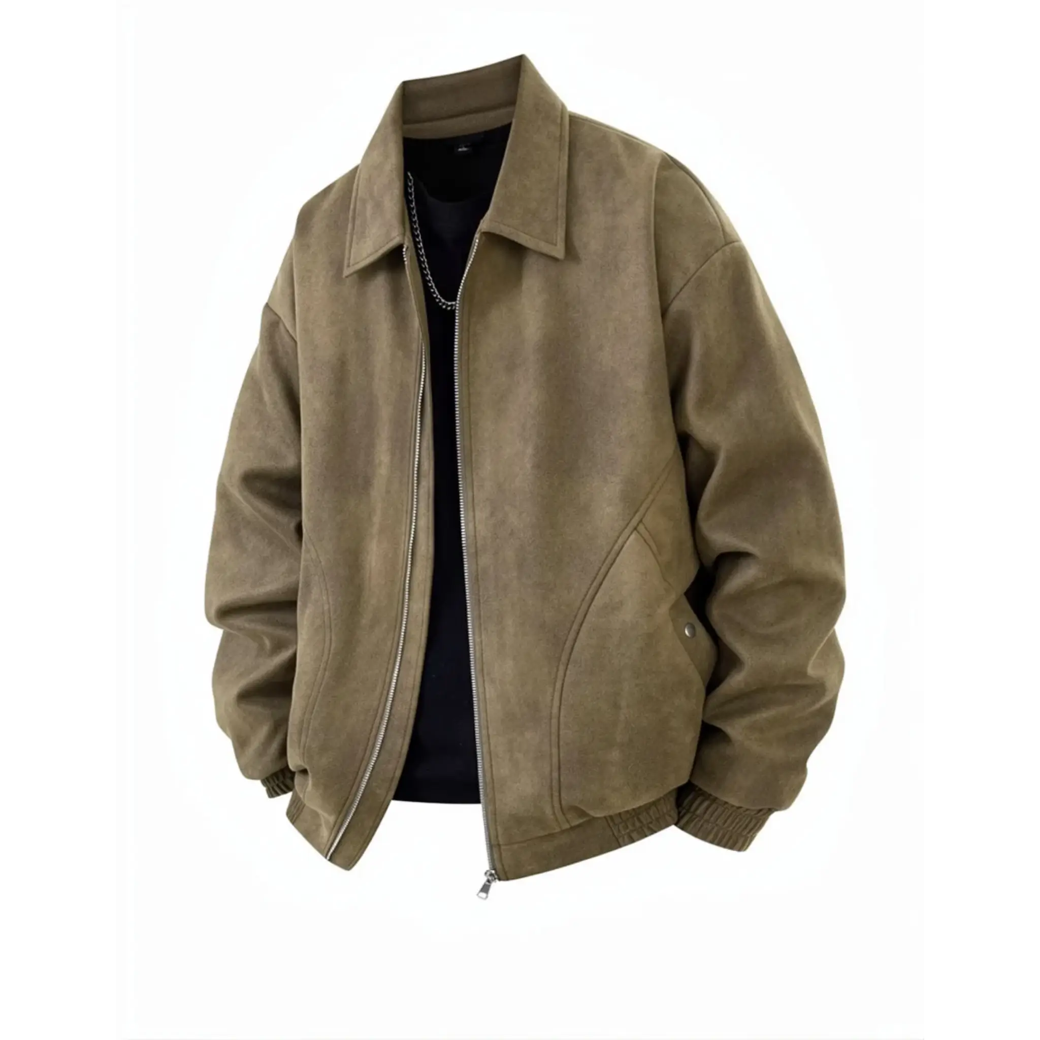 Dark brown suede-look PU zip jacket, product front